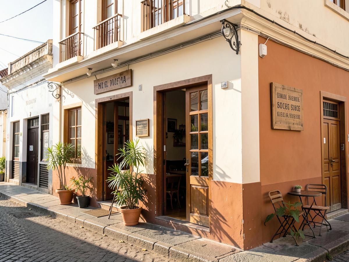 Fachada acolhedora do café e bistrô